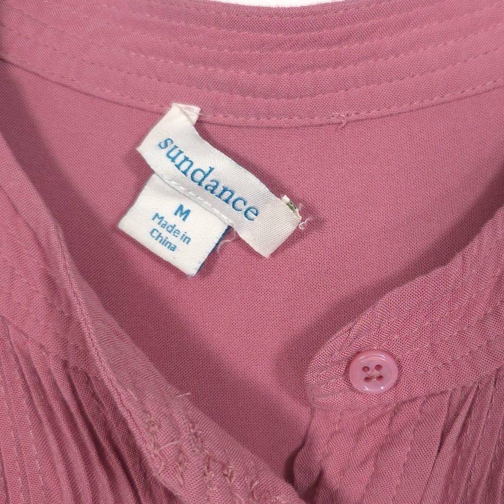 Sundance Women's Dusty Pink Lagenlook V Neck Tunic Hippy Blouse Top MEDIUM Pleat - Picture 2 of 8